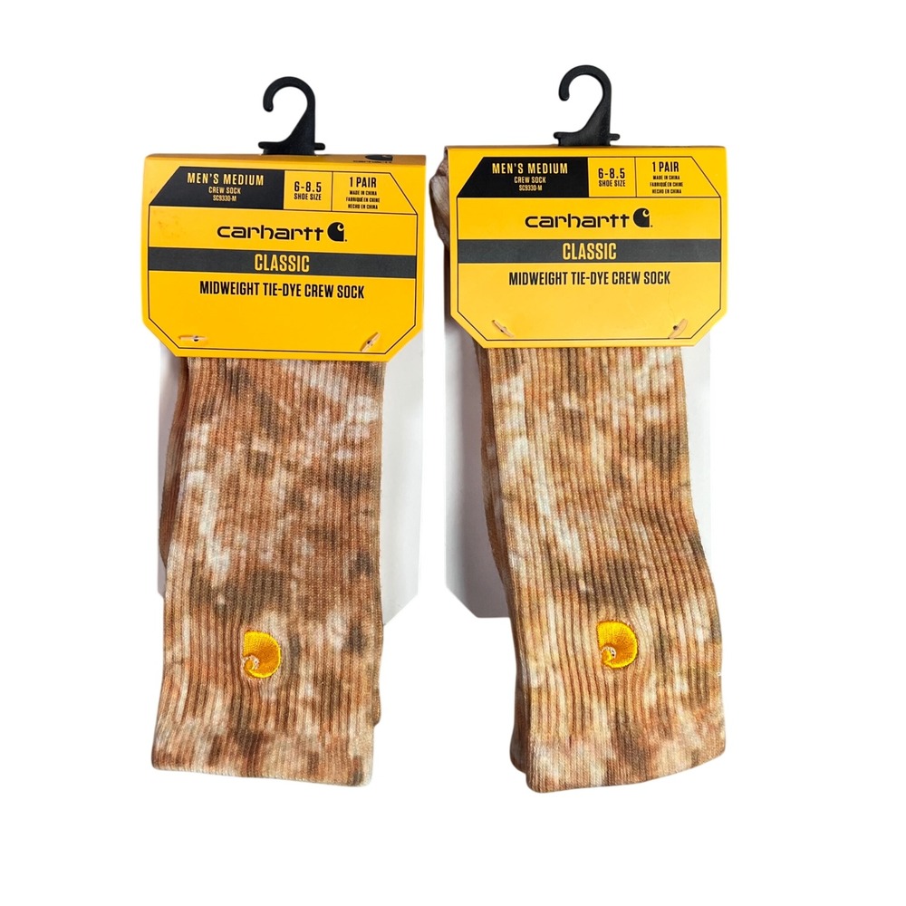 Carhartt Men Medium Midweight Tie-Dye Crew Socks 2 Pair Malt Khaki  Mens 6-8.5